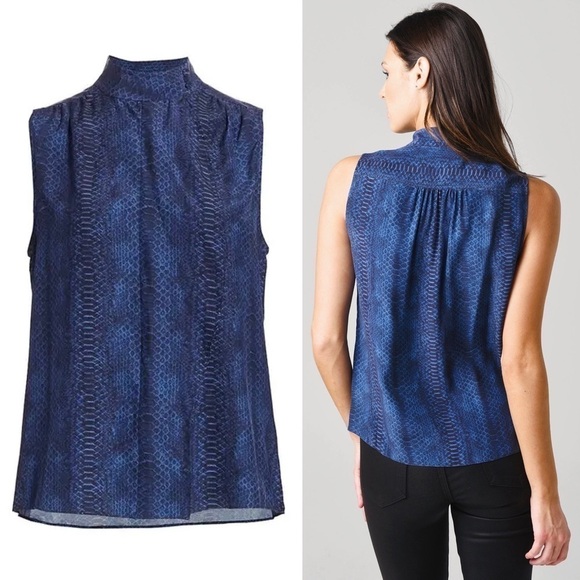 NWT FRAME Silk Snake Print High Neck Draped Cravat Collar Sleeveless Blouse XL - Picture 8 of 10